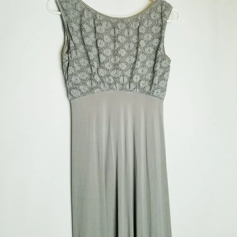 Michel Stephen Via Moda long grey gray‎ maxi dress stretchy lace sleeveless M